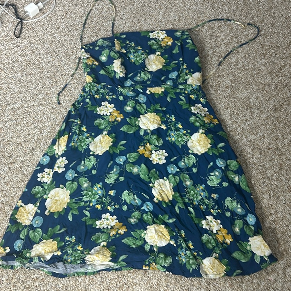 Navy blue floral mini summer dress.